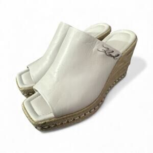 Karl Lagerfeld Paris Corissa Slip On Espadrille Wedge Sandal White Leather 7.5M